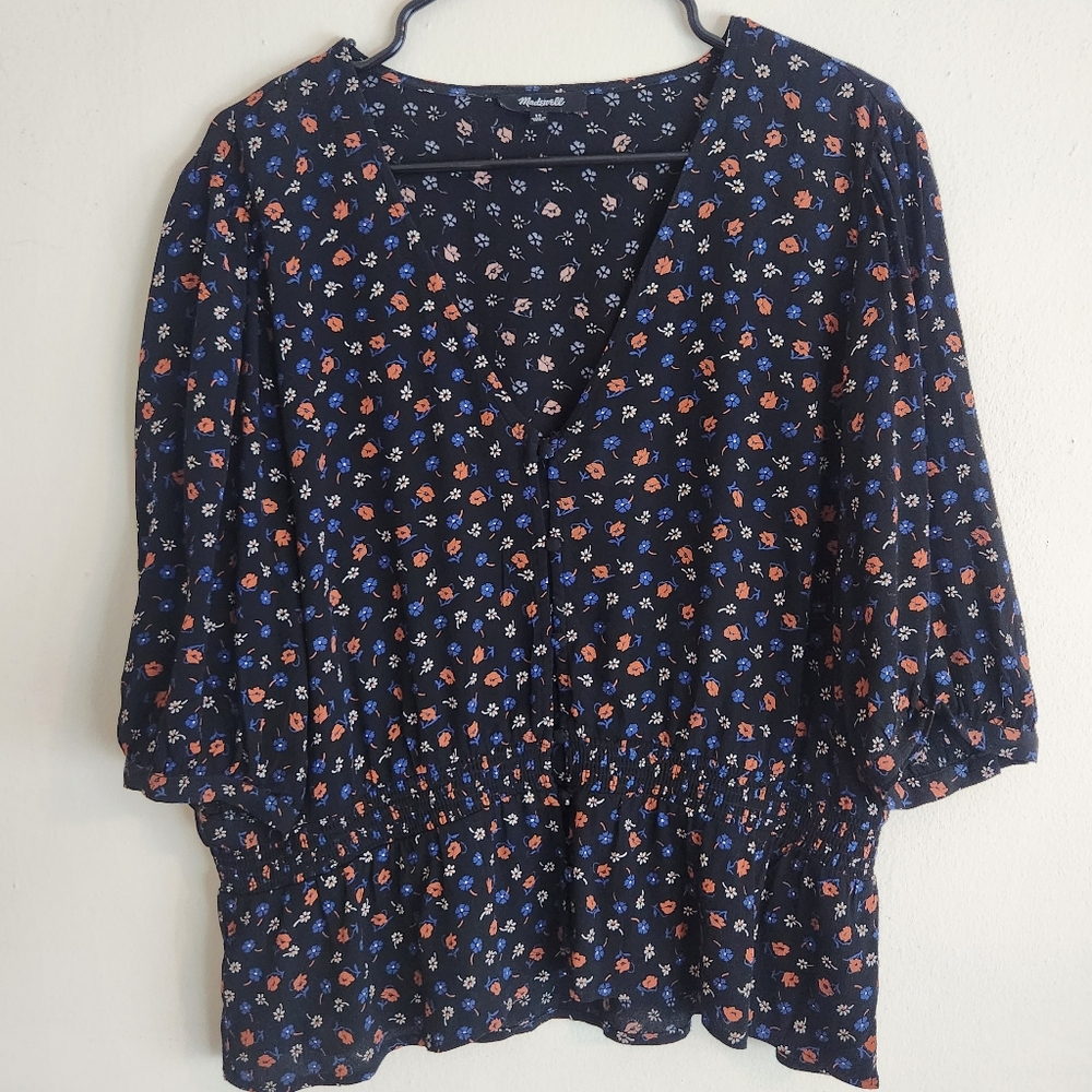 Madewell V-neck Smocked-Waist Top In Prairie Posies Size 16